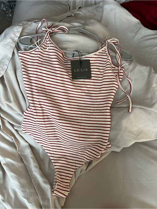 Le Lis Tops - Le Lis Red & White Ribbed Striped One-Piece